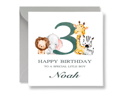 Safari Animal 3rd Birthday Card, Boy Birthday, Gift Tags