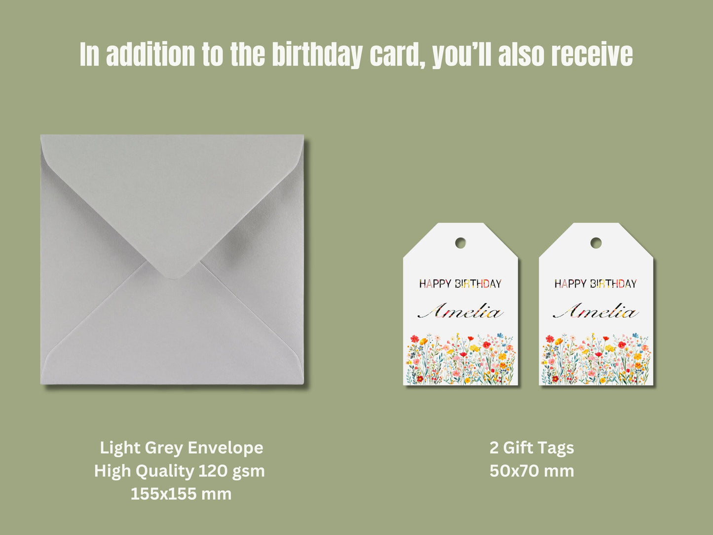 Personalized Watercolor Wildflower Birthday Card, Custom Name
