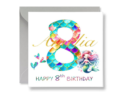 Personalized Mermaid 8th Birthday Card