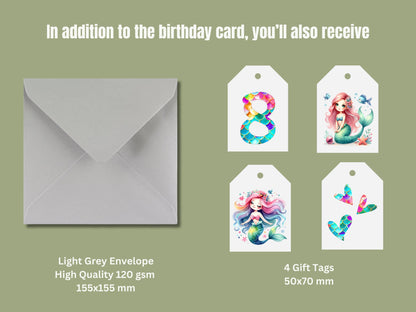 Personalized Mermaid 8th Birthday Card