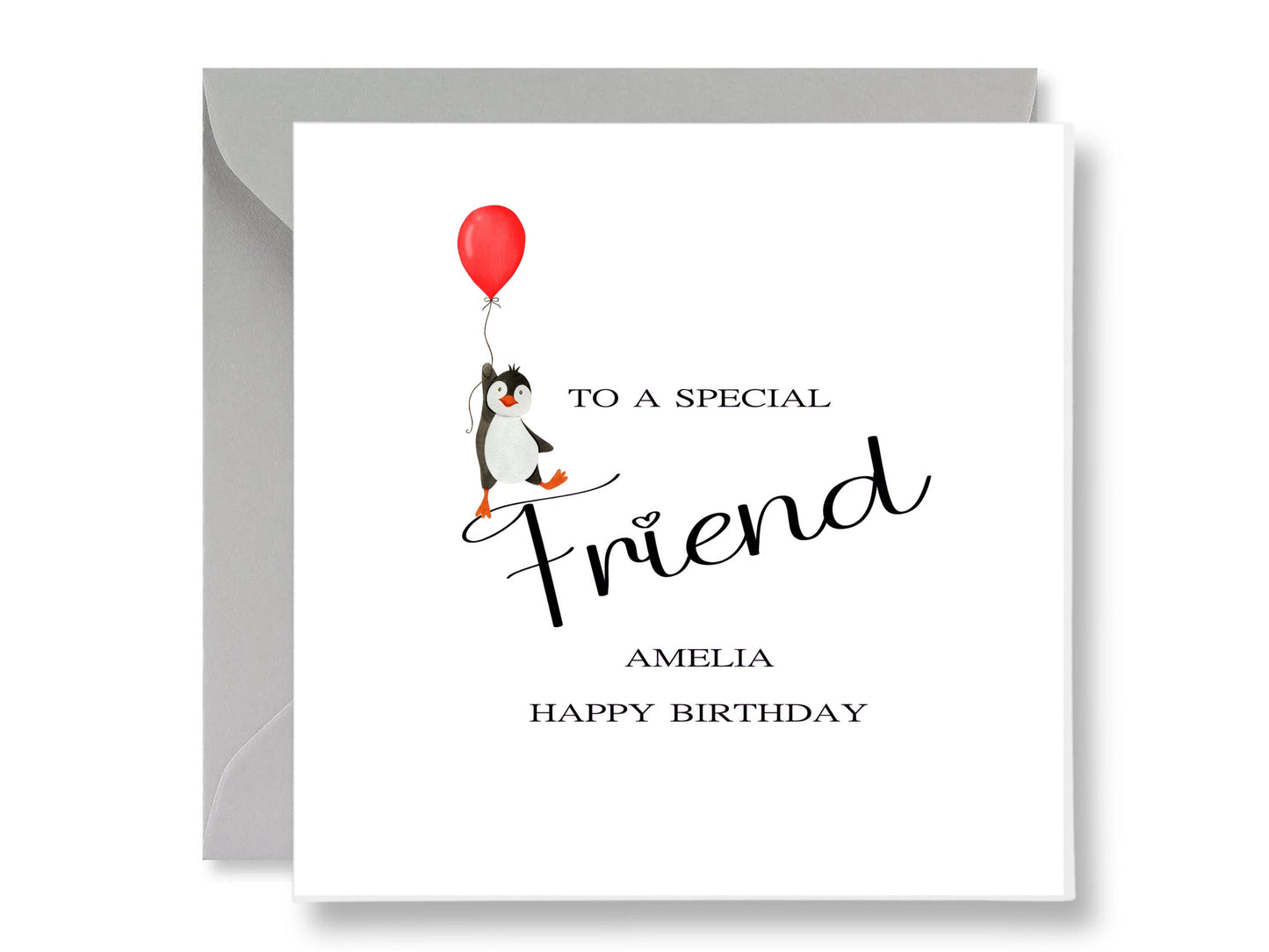 Personalized Penguin Birthday Card, Gift Tags & Envelope