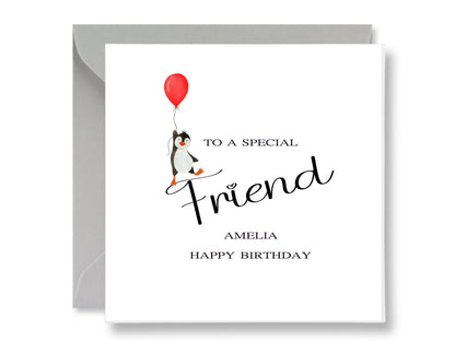 Personalized Penguin Birthday Card, Gift Tags & Envelope