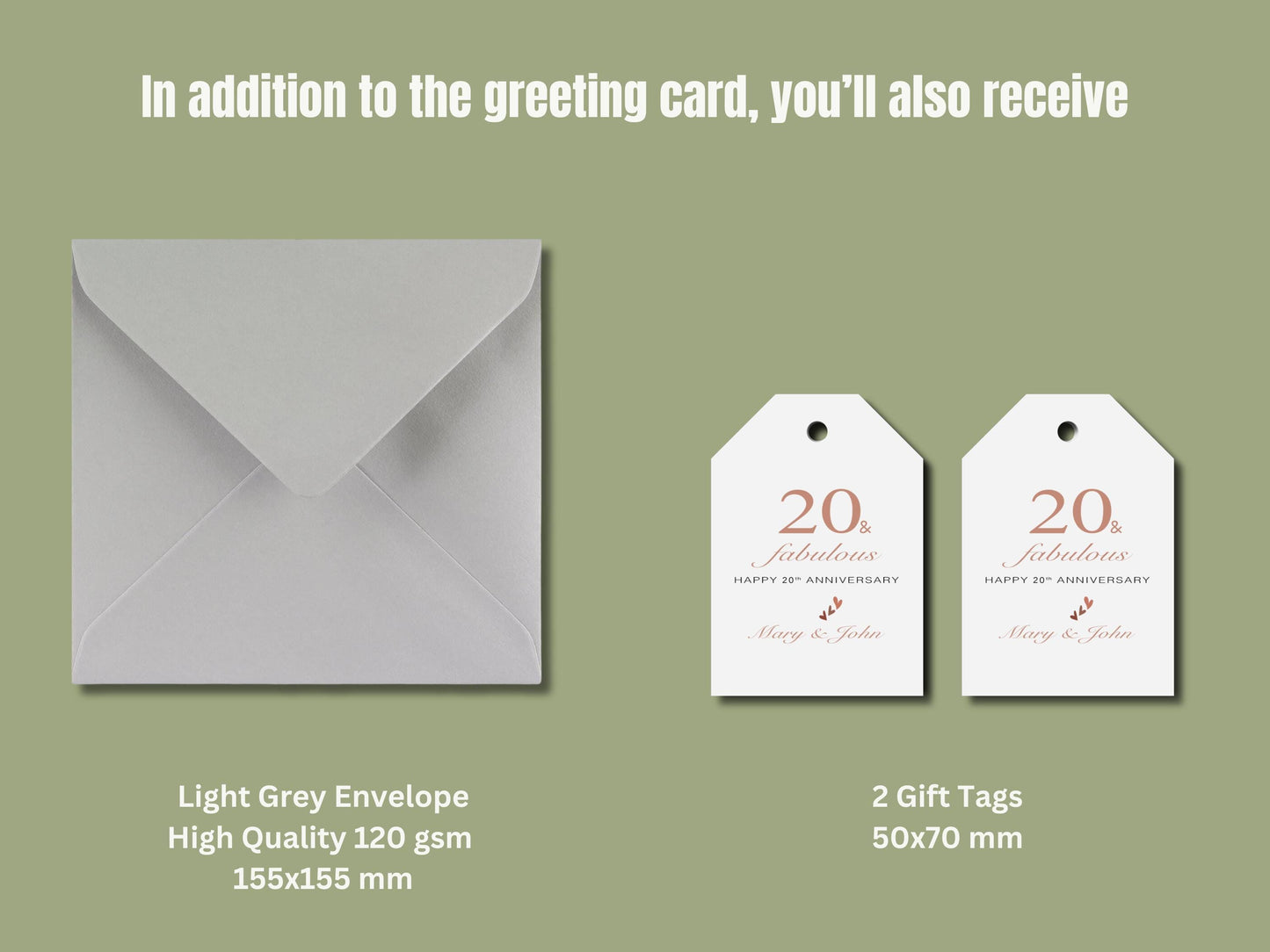 Personalized 20th Anniversary Card, Custom Names, Handmade