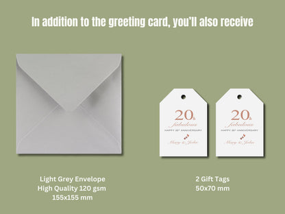 Personalized 20th Anniversary Card, Custom Names, Handmade