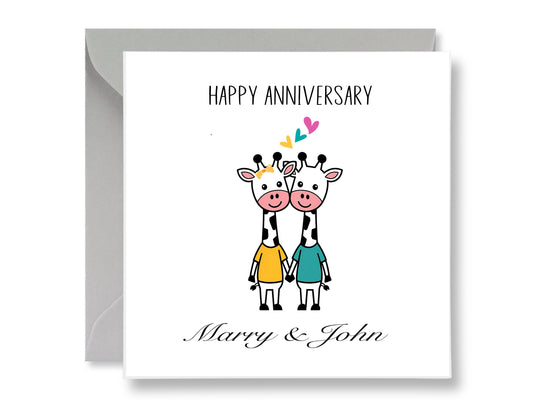 Happy Anniversary Card, Cute Giraffe Couple Anniversary Card