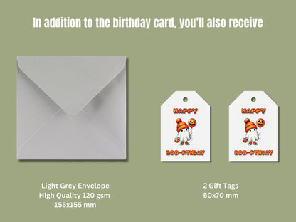 Cute Ghost Halloween Birthday Card – "Boo-rthday" Handmade Greeting