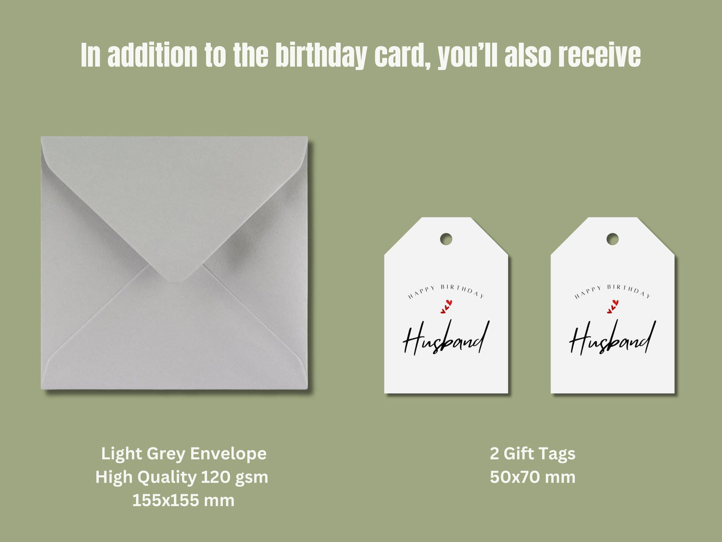 Husband Birthday Card, Romantic Hearts, Handmade with Gift Tags