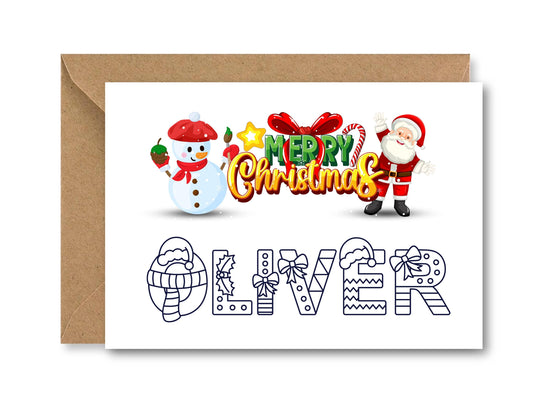 Personalized Merry Christmas Card with Colour-In Name