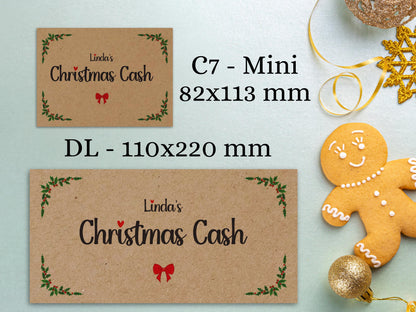 Personalized Christmas Cash Envelope, Kraft Paper, C7/DL Size