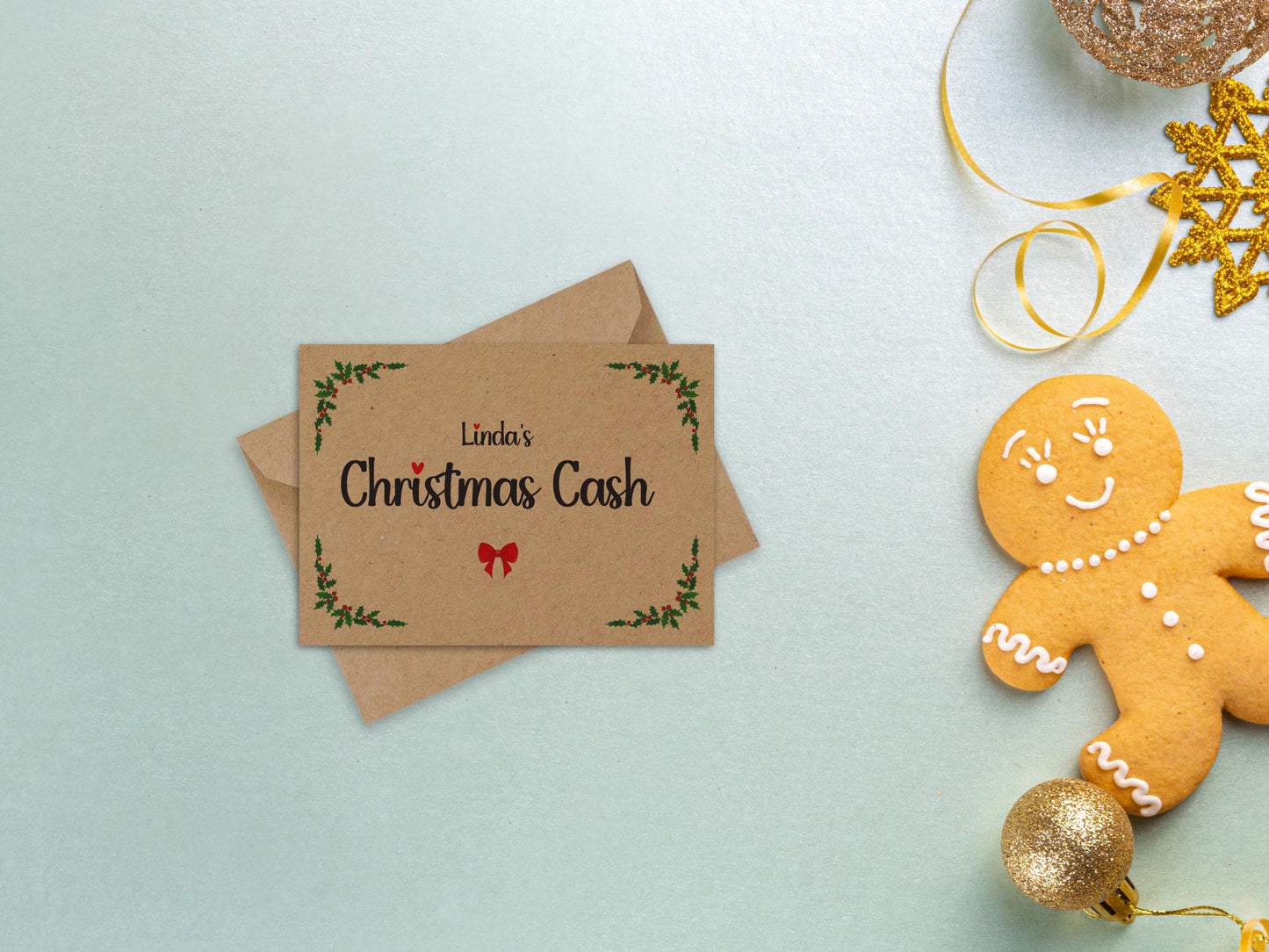 Personalized Christmas Cash Envelope, Kraft Paper, C7/DL Size