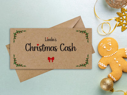Personalized Christmas Cash Envelope, Kraft Paper, C7/DL Size