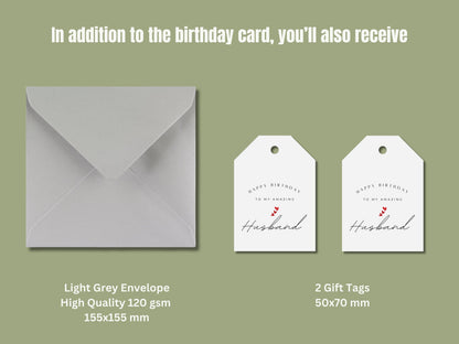 Happy Birthday Husband Card, Hearts, Gift Tags
