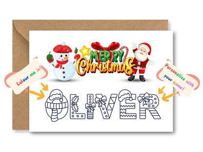 Personalized Merry Christmas Card with Colour-In Name