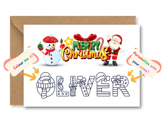 Personalized Merry Christmas Card with Colour-In Name