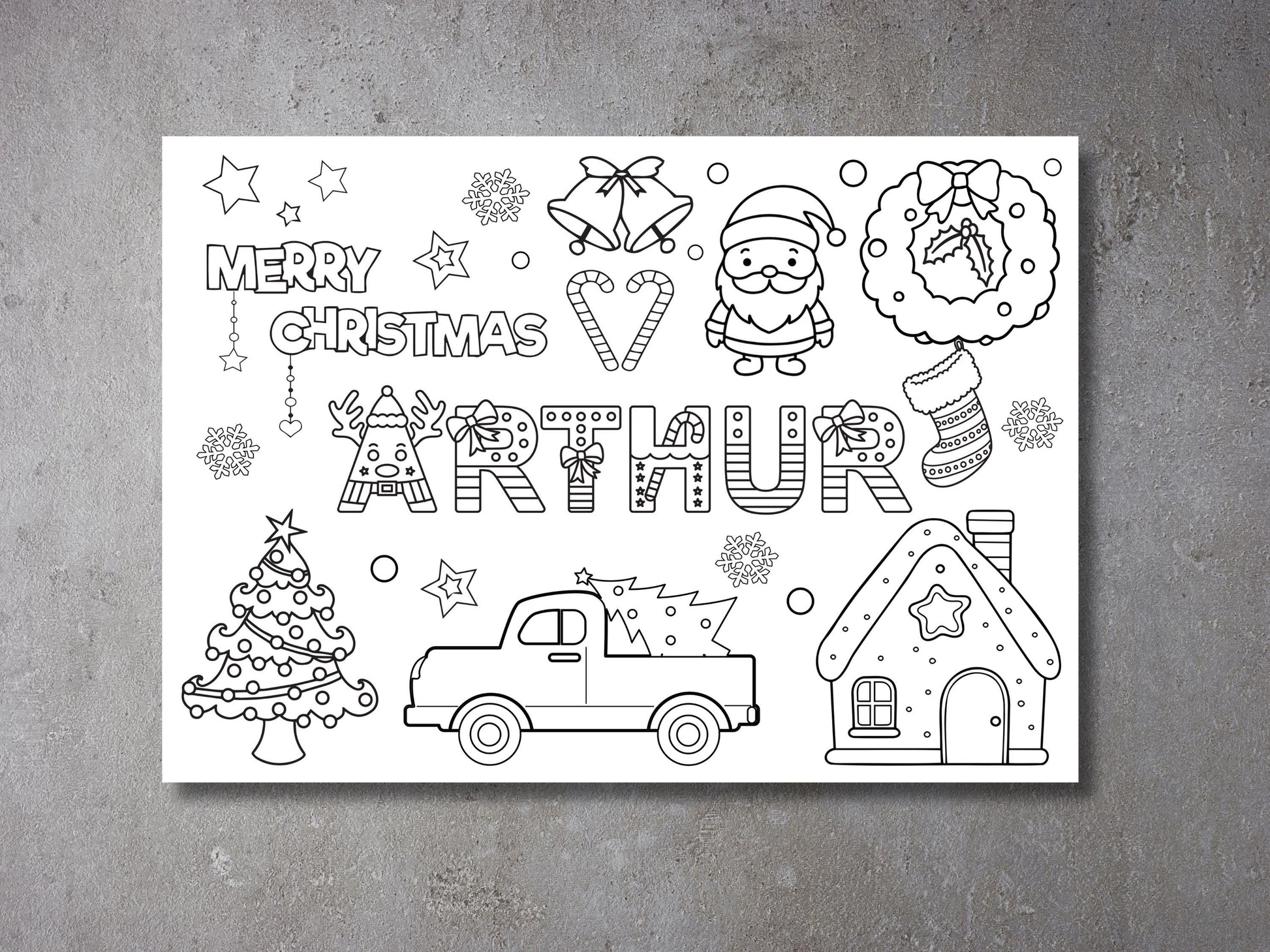 Personalised Christmas Coloring Page for Kids, Eve Box Filler, Festive Gift, Stocking Filler