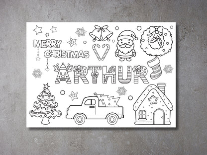 Personalised Christmas Coloring Page for Kids, Eve Box Filler, Festive Gift, Stocking Filler