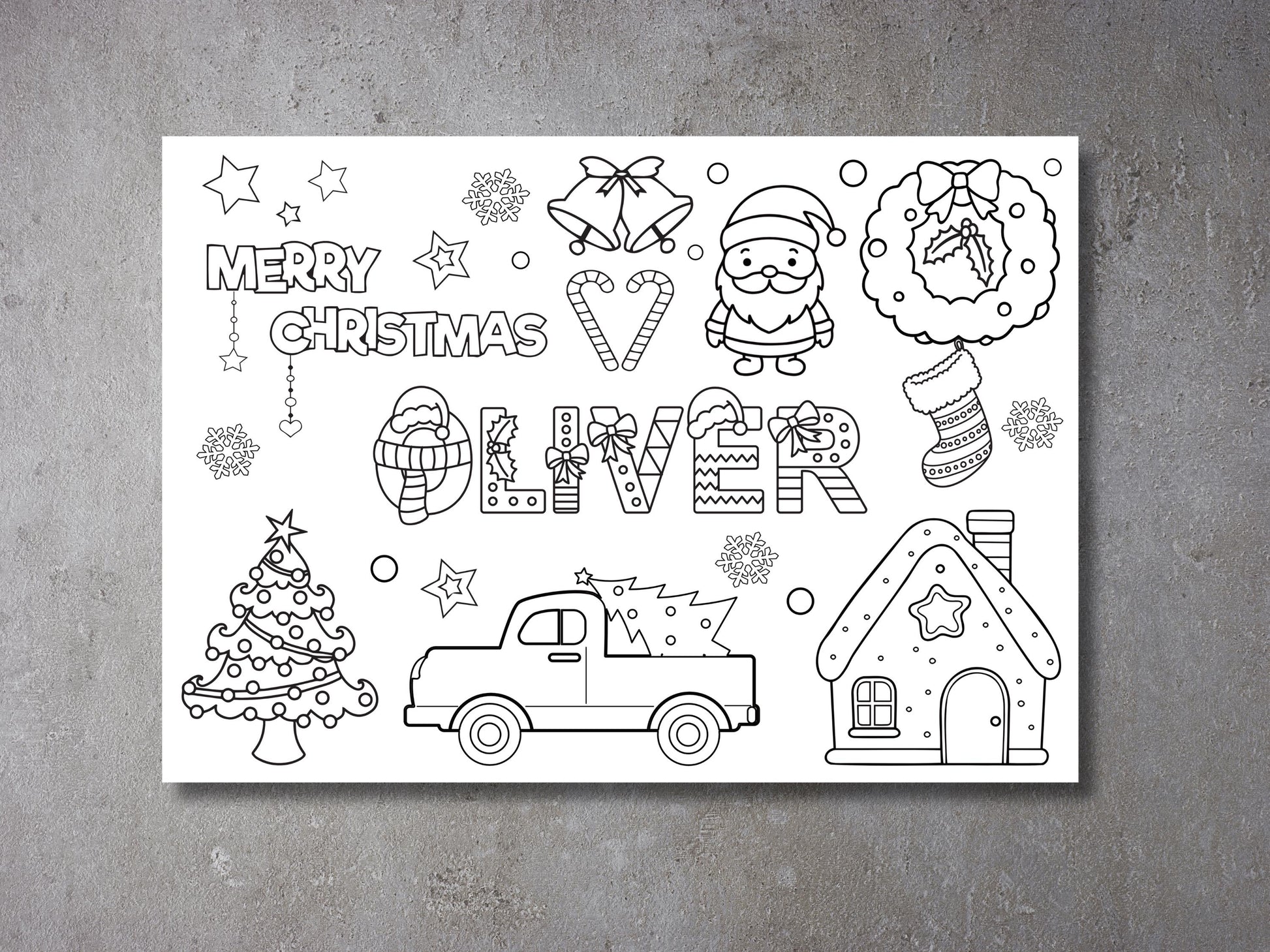 Personalised Christmas Coloring Page for Kids, Eve Box Filler, Festive Gift, Stocking Filler