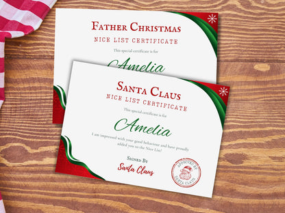 Personalised Santa Letter & Nice List Certificate Set