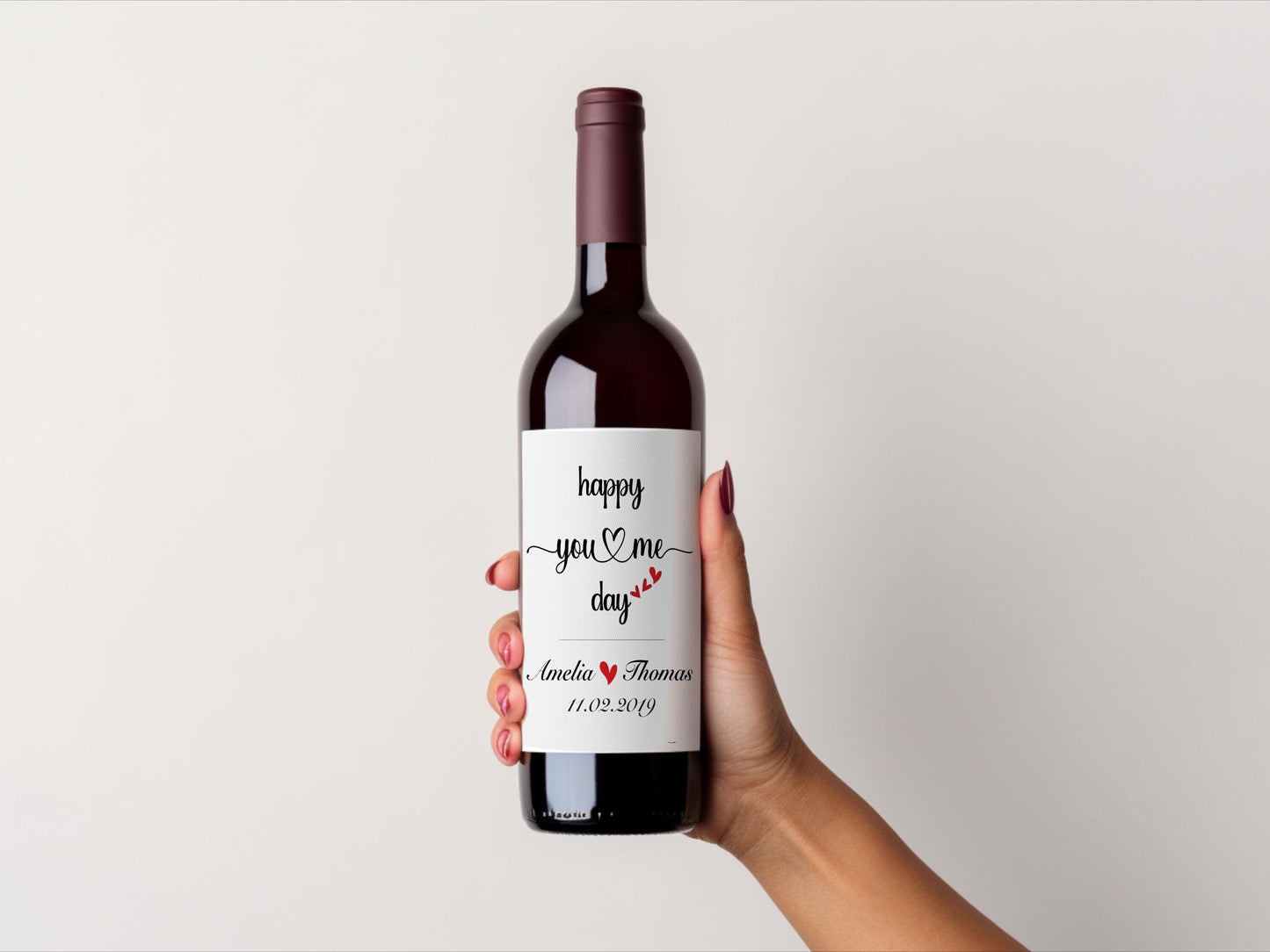 Personalized Anniversary Wine Label – 'Happy You & Me Day' Card
