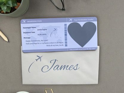 Personalised Scratch Off Boarding Pass Ticket, Scratch Reveal Holiday Gift