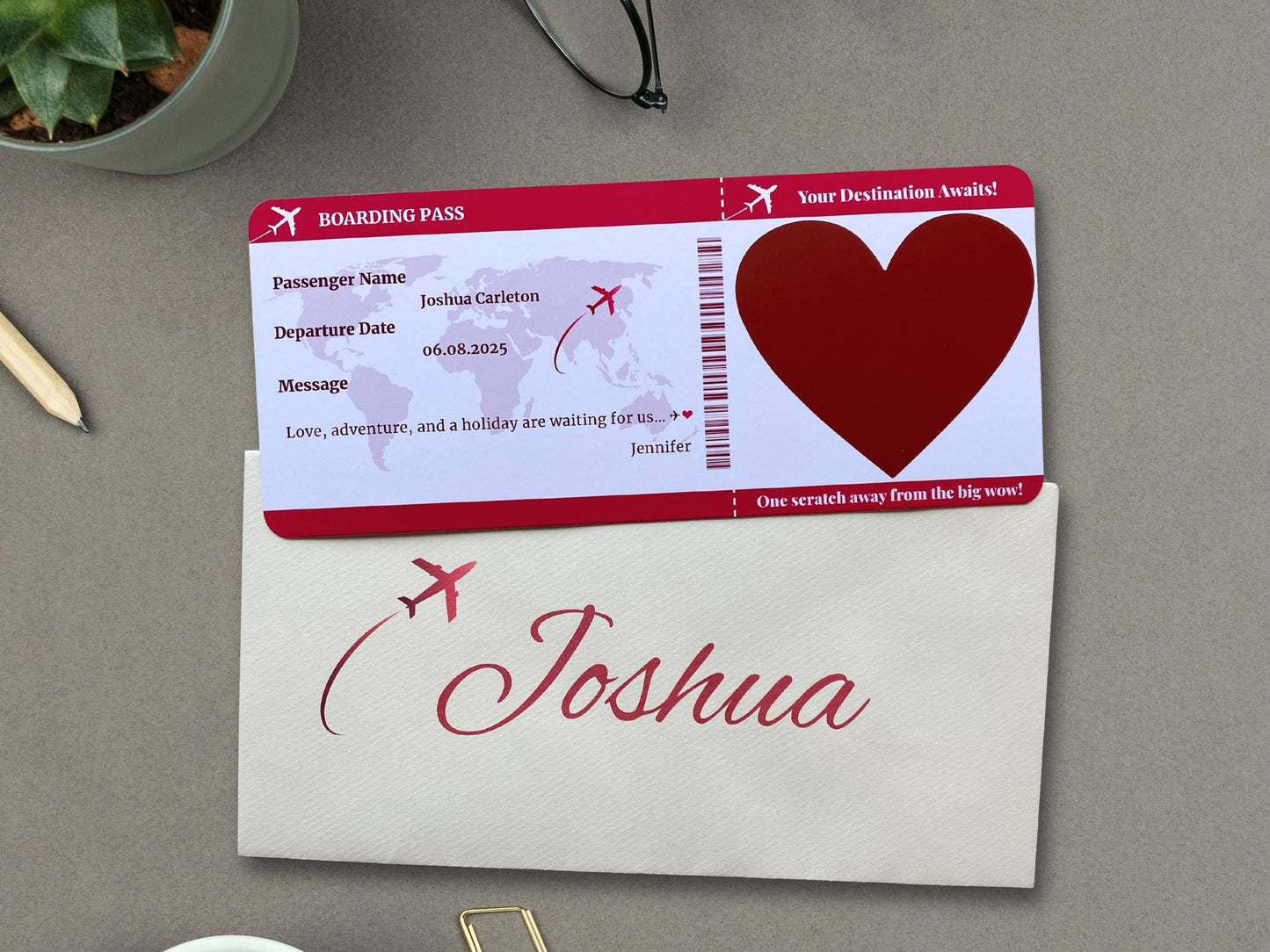 Personalised Scratch Off Boarding Pass Ticket, Scratch Reveal Holiday Gift