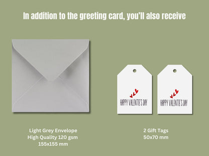 Happy Valentie's Day Card, Anniversary Gift Tags & Grey Envelope
