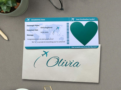 Personalised Scratch Off Boarding Pass Ticket, Scratch Reveal Holiday Gift