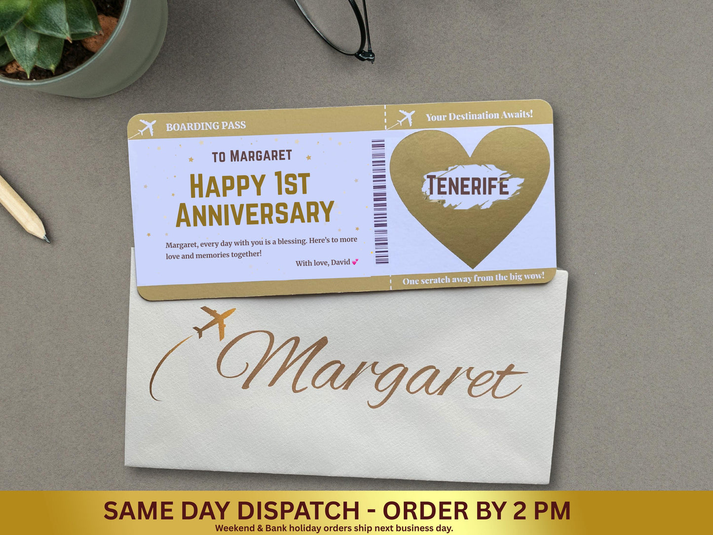 Personalized Scratch-Off Boarding Pass, Surprise Anniversary Card