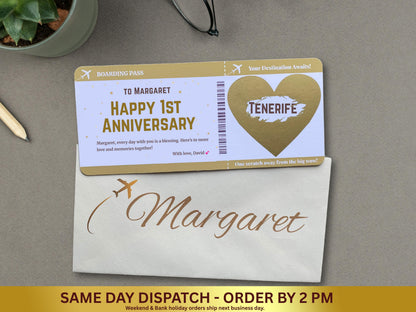 Personalized Scratch-Off Boarding Pass, Surprise Anniversary Card