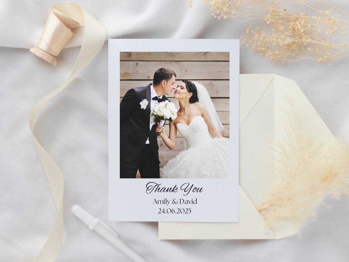 Personalized Wedding Photo Thank You Cards – Luxury Matte, Ivory Envelope