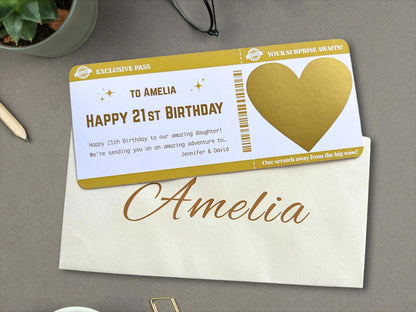Personalized Birthday Scratch Off Card, Surprise Trip Ticket