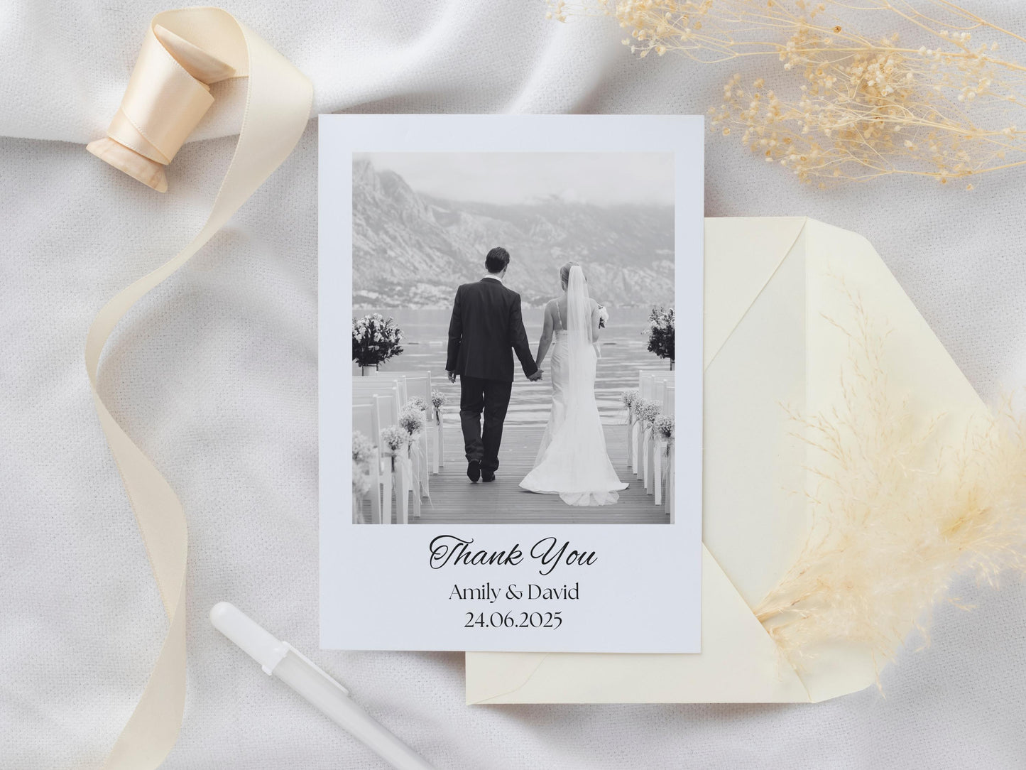 Personalized Wedding Photo Thank You Cards – Luxury Matte, Ivory Envelope