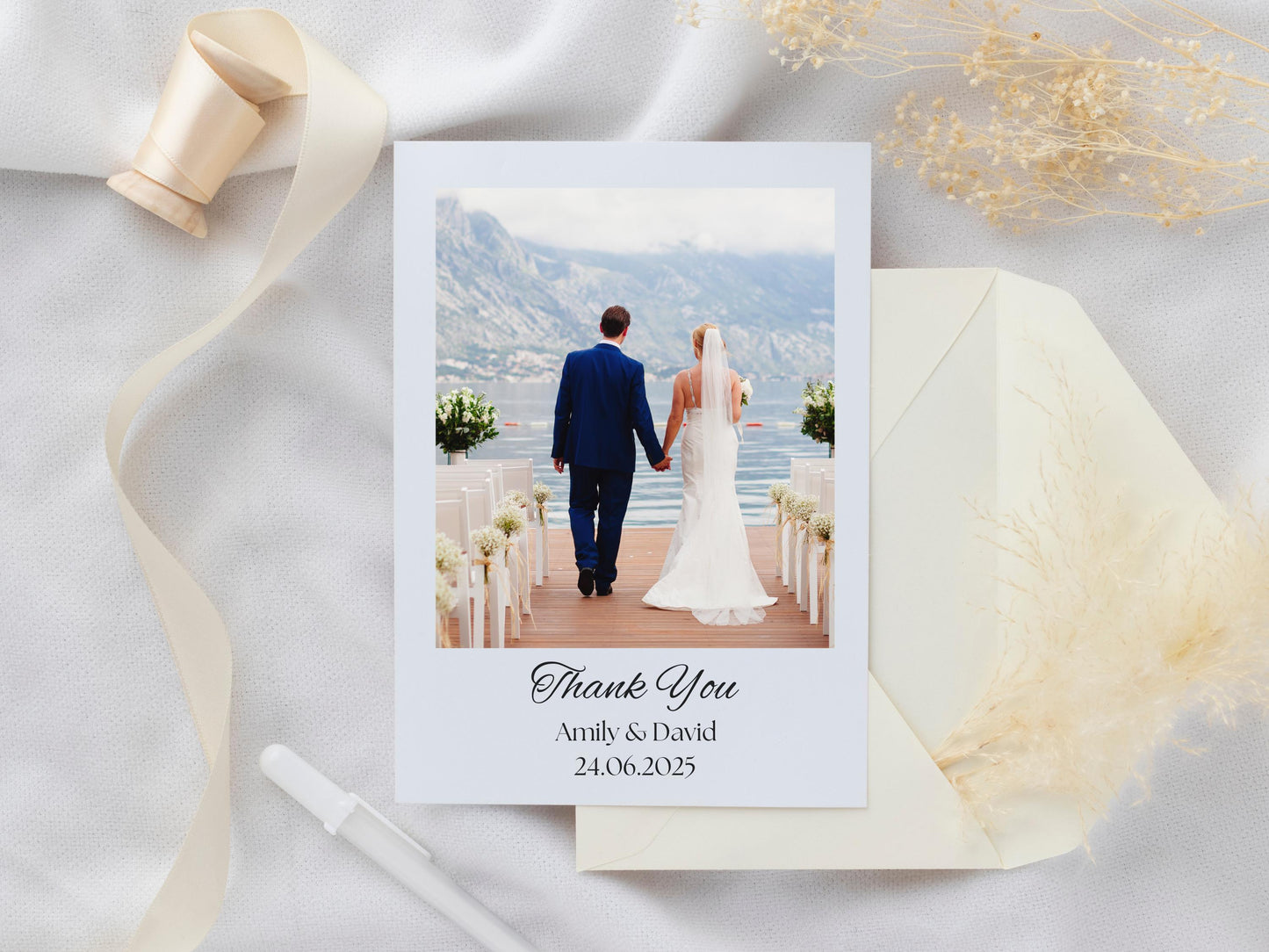 Personalized Wedding Photo Thank You Cards – Luxury Matte, Ivory Envelope