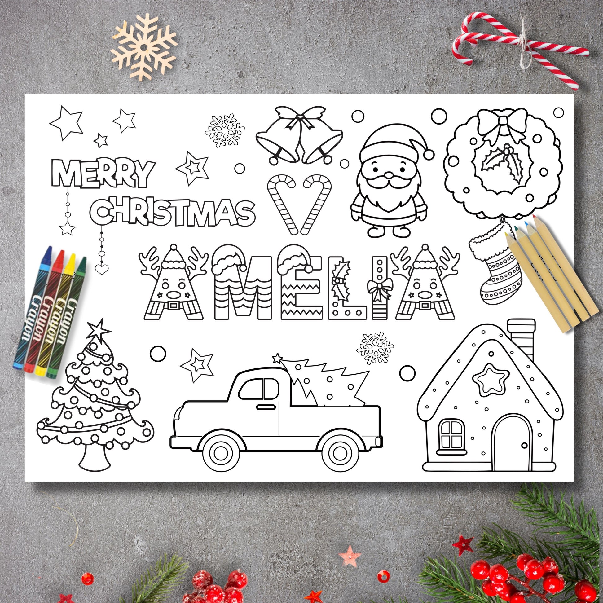 Personalised Christmas Coloring Page for Kids, Eve Box Filler, Festive Gift, Stocking Filler