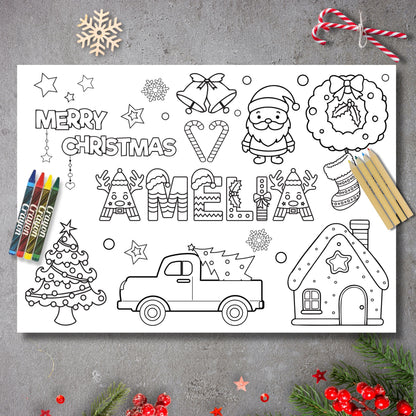 Personalised Christmas Coloring Page for Kids, Eve Box Filler, Festive Gift, Stocking Filler