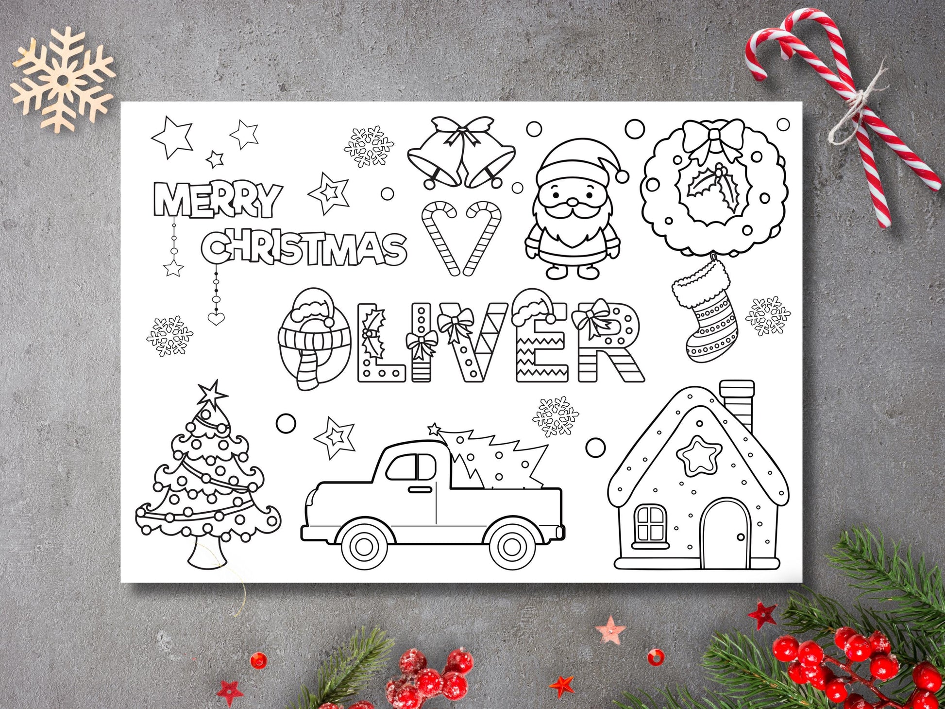 Personalised Christmas Coloring Page for Kids, Eve Box Filler, Festive Gift, Stocking Filler