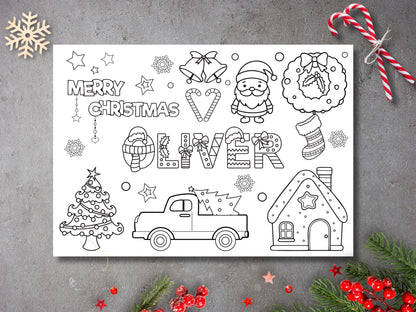 Personalised Christmas Coloring Page for Kids, Eve Box Filler, Festive Gift, Stocking Filler