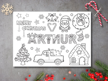 Personalised Christmas Coloring Page for Kids, Eve Box Filler, Festive Gift, Stocking Filler