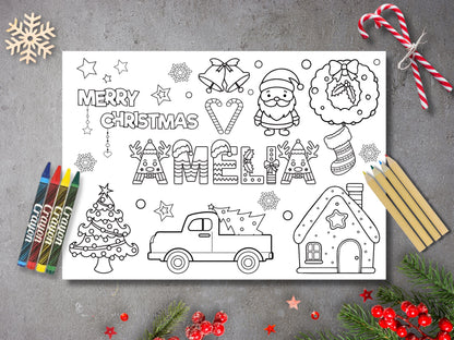 Personalised Christmas Coloring Page for Kids, Eve Box Filler, Festive Gift, Stocking Filler