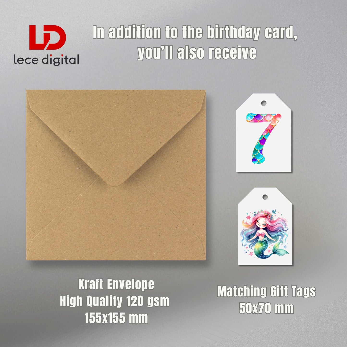 Mermaid Birthday Card | With Matching Gift Tags | Custom Age Birthday Card | Personalized Girls Birthday Card