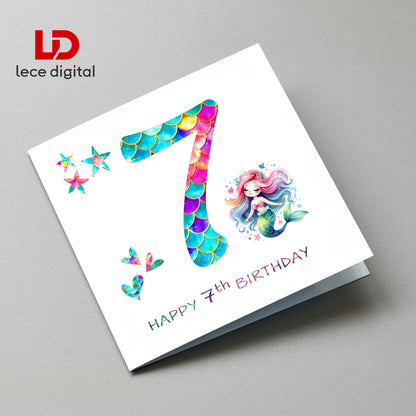 Mermaid Birthday Card | With Matching Gift Tags | Custom Age Birthday Card | Personalized Girls Birthday Card