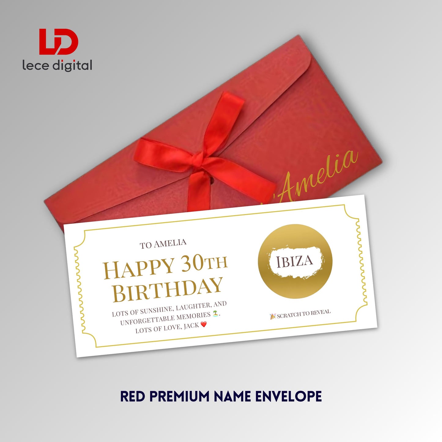Personalised Scratch to Reveal Card, Custom Surprise Ticket, Birthday Gift, Christmas Gift Reveal, Premium Name Ribbon Envelope