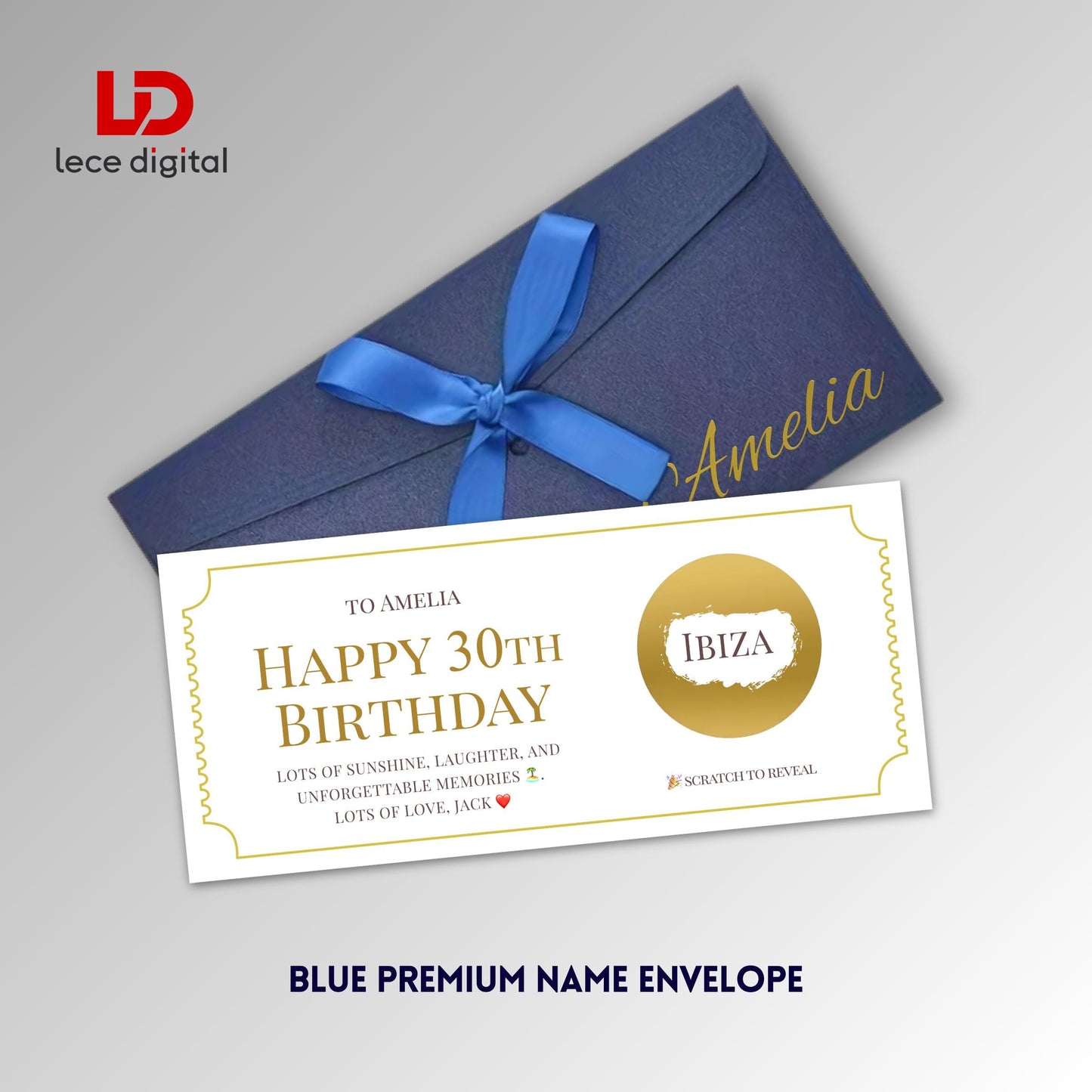 Personalised Scratch to Reveal Card, Custom Surprise Ticket, Birthday Gift, Christmas Gift Reveal, Premium Name Ribbon Envelope