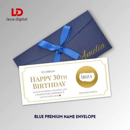Personalised Scratch to Reveal Card, Custom Surprise Ticket, Birthday Gift, Christmas Gift Reveal, Premium Name Ribbon Envelope