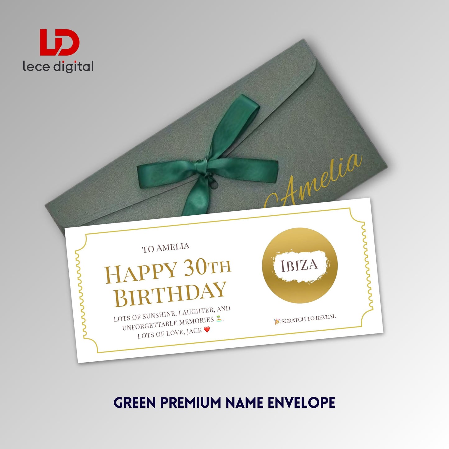 Personalised Scratch to Reveal Card, Custom Surprise Ticket, Birthday Gift, Christmas Gift Reveal, Premium Name Ribbon Envelope