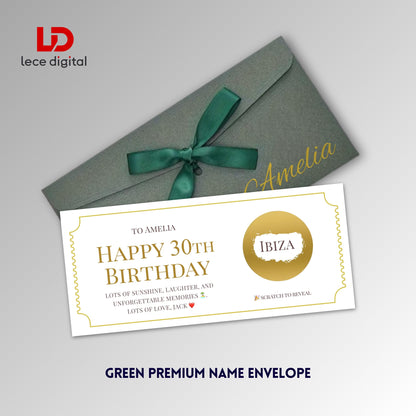 Personalised Scratch to Reveal Card, Custom Surprise Ticket, Birthday Gift, Christmas Gift Reveal, Premium Name Ribbon Envelope