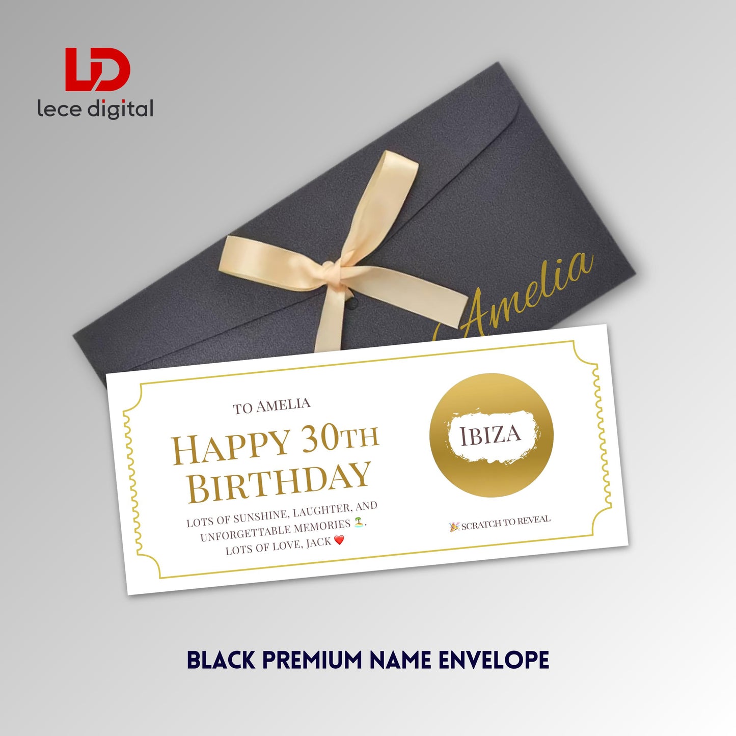 Personalised Scratch to Reveal Card, Custom Surprise Ticket, Birthday Gift, Christmas Gift Reveal, Premium Name Ribbon Envelope
