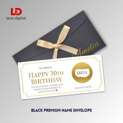 Personalised Scratch to Reveal Card, Custom Surprise Ticket, Birthday Gift, Christmas Gift Reveal, Premium Name Ribbon Envelope