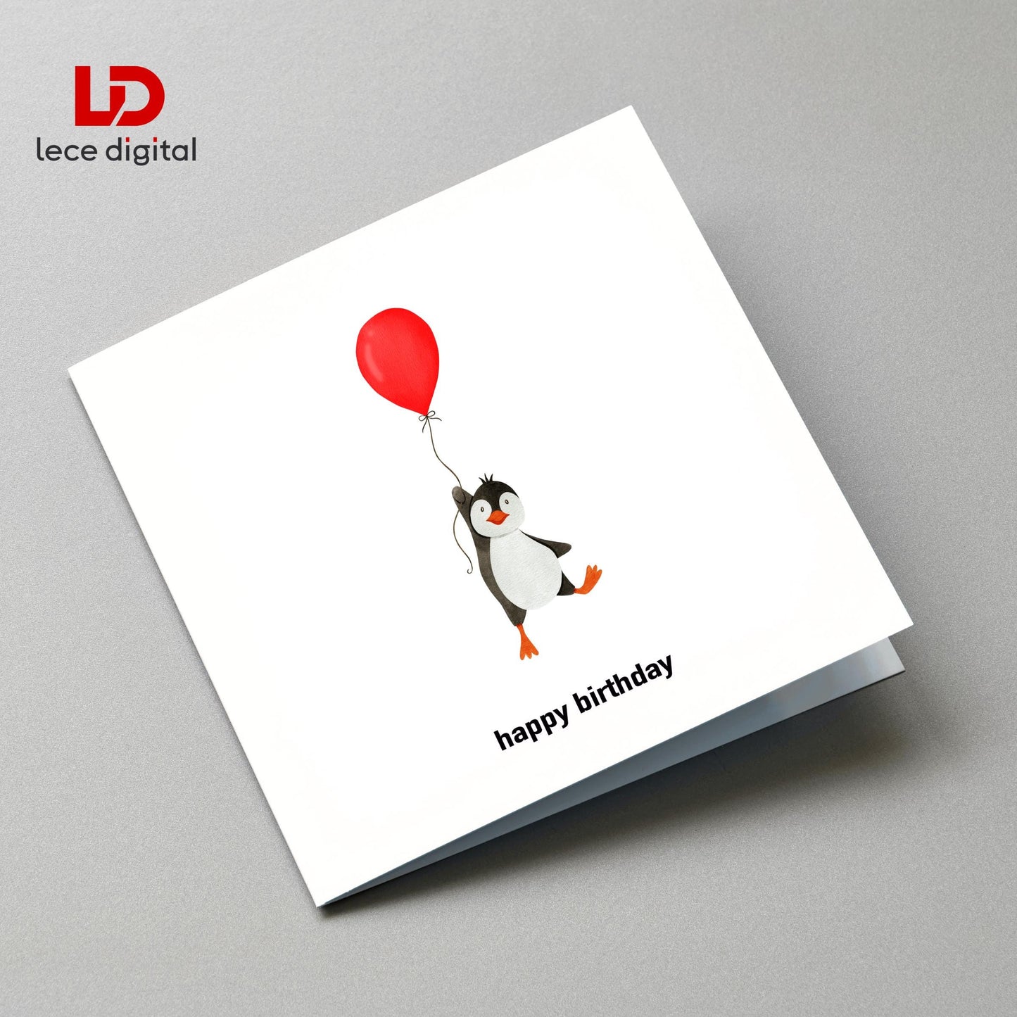 Penguin Birthday Gift Card with Kraft Envelope, Matching Gift Tag