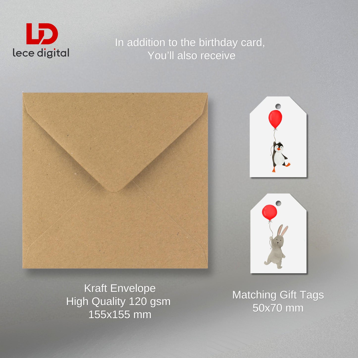 Rabbit Birthday Card, With Kraft Envelope & Gift Tags
